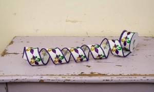David Christopher Mardi Gras Fleur-De-Lis Glitter Print Ribbon Christmas Crafts - Picture 1 of 2