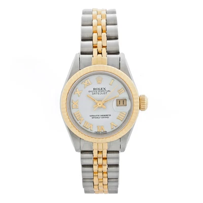 Rolex Datejust 69173 esfera romana blanca bisel estriado pulsera jubileo de dos tonos Foto 1 de 4
