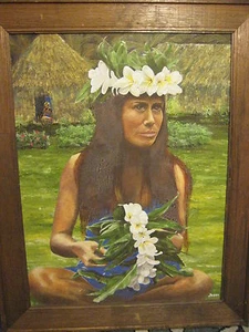 BEAUTIFUL "LEINANI" ORIGINAL OIL PAINTING ON CANVAS BY JESSE BOWMAN 1980 - Picture 1 of 8