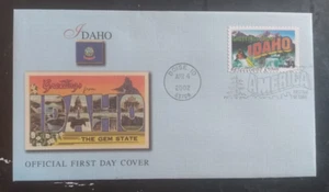 GREETINGS FROM IDAHO 2002  BLUE FLEETWOOD CACHET FDC INFO ON REVERSE - Picture 1 of 1