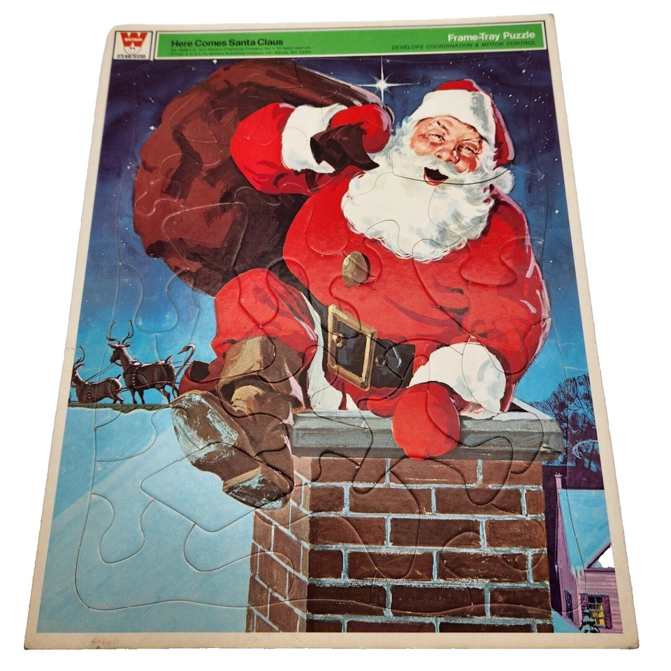 Santa Claus Christmas Frame-Tray Puzzle Vintage 1971 #4528 Western Pub Whitman - Image 1 of 4