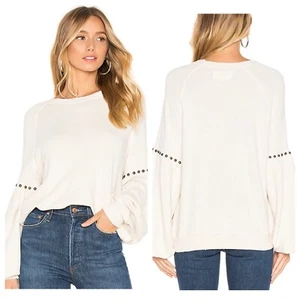 The Great. Ivory Bishop Puff Studded Sleeve Distressed Sweatshirt Size 0 USA - Picture 1 of 12