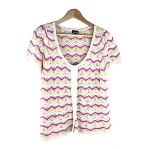 Torrid Größe 0 Rosa & Creme Häkel Strick Pullover 100% Baumwolle Kurzarm - Bild 1 von 8