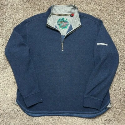 ROBERT GRAHAM Hombre Azul 1/4 Cremallera Manga Larga Suéter Manga Bolsillo Talla L Foto 1 de 4