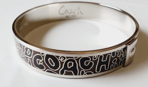 Braccialetto Coach Argento con Stampa Animali Nero e Marrone 1 2 Pollice Nuovo con Etichette