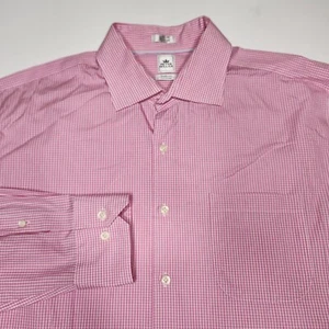 Camicia elegante uomo Peter Millar Nanoluxe Easy Care rosa micro quadri lunga 17,5 XL - Foto 1 di 6