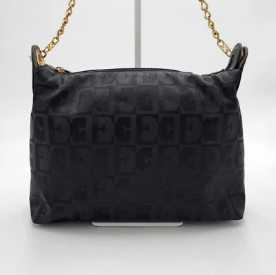 Bolso de Hombro Escada Negro Satinado Vintage Bolso de Mano con Correa de Cadena Tono Dorado Italia Foto 1 de 4
