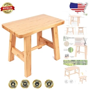 13-Inch Waterproof Bamboo Stool - Space-Saving Design for Home and Bathroom - Picture 1 of 9