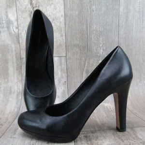Halogen Shoes Womens 8 M Slip On Closed Toe Stiletto Hi Heels Pump Black Leather - Picture 1 of 10