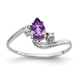 Avariah 14k White Gold 6x4mm Pear Amethyst AA Diamond ring - Ring Size 6.0 - Picture 1 of 4
