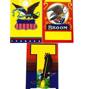 3 vintage Broom eagle labels advertising litho USA bird patriotic flag unused E - Picture 1 of 4