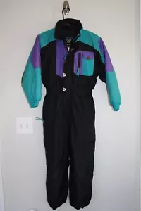NIÑOS NEGRO, VERDE Y MORADO 1 pieza TRAJE DE NIEVE AISLADO talla MEDIANO esquí 10/12 - Imagen 1 de 5