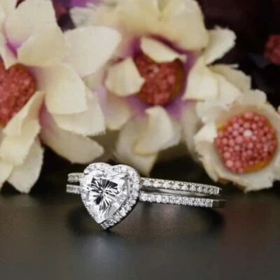 Lab-Created 2.60 Ct Heart Shape Diamond Engagement Ring 14K White  Gold Finish - Image 1 of 4