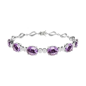 Tennisarmband 7,30 kt Rundschliff natürlicher Amethyst 14 kt Weißgold plattiert 7,25 Zoll - Bild 1 von 6