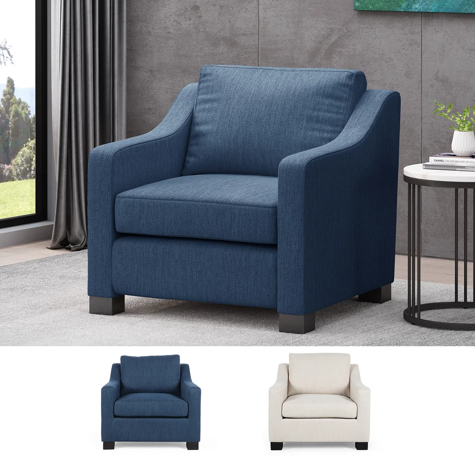 Sofá individual tapizado de tela con patas de madera para salón Foto 1 de 4