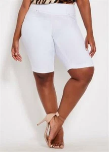 Pantalones cortos de mezclilla blancos elásticos de talla grande para damas jegging corto - Imagen 1 de 10