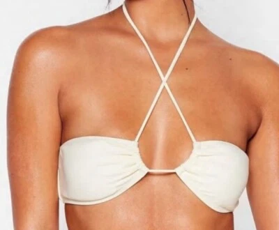 NWT! Nasty Gal Cream Vanilla Lace Front Bikini Top! Size 6 - Image 1 of 4