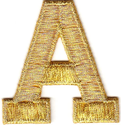 LETTERS-GOLD METALLIC 1 3/4" LETTER "A" - Iron On Embroidered Applique - Image 1 of 2