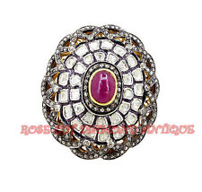 HAND-MADE ATTRACTIVE REAL ROSE CUT DIAMOND 3.10ct SILVER RUBY POLKI WEDDING RING