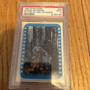1983 AUTOCOLLANT STAR WARS RETURN OF THE JEDI #50 HEROES ON ENDOR PSA 9 COMME NEUF