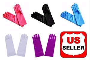 DH Kids Formal Stretch Satin Long Finger Gloves for Girl Children Party - Picture 1 of 13