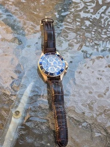 Orologio cronografo da uomo VATCH in oro rosa e blu stile subacqueo Japan Movt. - Foto 1 di 12