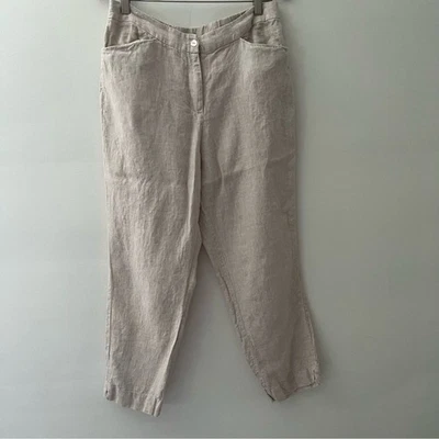 Chicos Linen Pants Beige Elastic Pockets Size 10 Coastal Classic Beach Capsule - Image 1 of 4