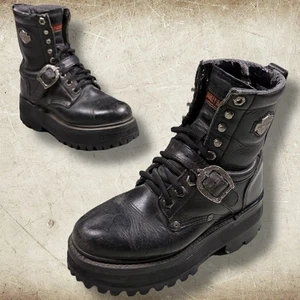 Vintage Harley Davidson Biker Boots Damen Gr. 6 Schwarz Leder Plateau 90’s - Bild 1 von 15