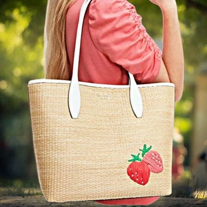 Kate Spade Picknick im Park Beuteltasche Schultertasche Leder Erdbeere Kalbsleder Neu mit Etikett - Bild 1 von 12
