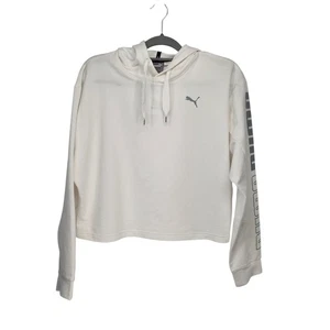 Sudadera con Capucha Puma Blanca Recortada Metálica Calce Relajado Logo Plateado Sudadera con Capucha Para Mujer XL - Imagen 1 de 10