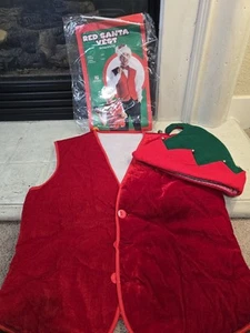 Rubies Adult One Size Santa Vest Red Velour Plush Button Front Holiday Accessory - Picture 1 of 4