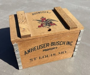 ANHEUSER-BUSCH Budweiser Mini Holzkiste Kiste & Klappdeckel 6x4x4" Vintage - Bild 1 von 8