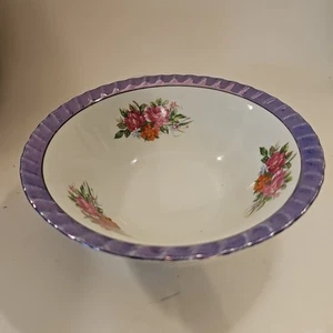 Glazed Floral Bowl Purple Rimmed Yamatsu Made In Japan - Picture 1 of 7