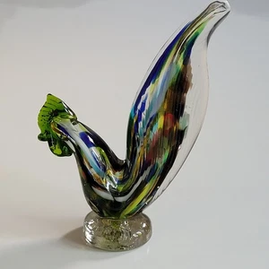 Vintage Murano Art Glass Rooster Cock Figurine Green Blue Yellow Brown 7" - Picture 1 of 13
