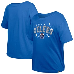 Girl's Youth New Era Royal Edmonton Oilers Flip Sequin T-Shirt - Picture 1 of 6