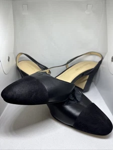 Ivanka Trump Liah Napa Leather Slingback Block Heels Shoes Cap Toe 9.5M Black - Picture 1 of 6