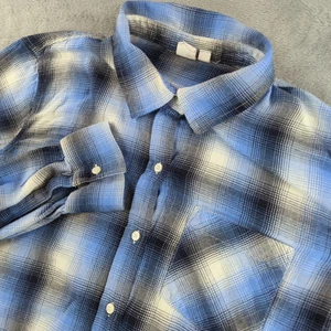 GAP Shirt Mens XL (Fits Medium) Blue Plaid Long Sleeve Flannel Casual Stretch - Picture 1 of 10