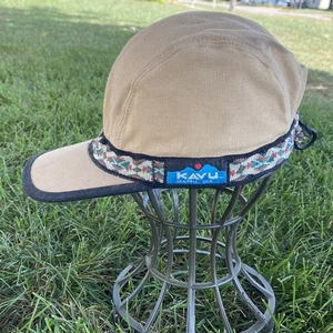 Kavu Hat Cap Strap Back Medium Tan Khaki 5 Panel Aztec Canvas Outdoor Hiking VTG - Picture 1 of 6