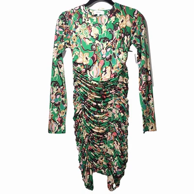 NUEVO CON ETIQUETAS A.L.C. Mini Vestido Kiki Floral Acanalado Talla Pequeña Verde Bodycon Slinky Fiesta Foto 1 de 4