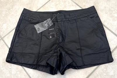 BEBE SHORTS DE CUERO - PIEL DE CORDERO NEGRA - CREMALLERA FRONTAL - 4 BOLSILLOS - TALLA 4 - AÑO 2000 - DE COLECCIÓN NUEVOS CON ETIQUETAS Foto 1 de 4