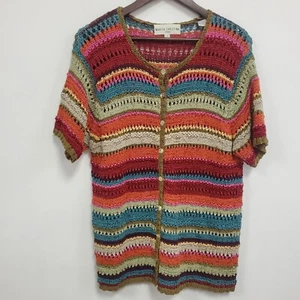 Marisa Christina Womens Rainbow Crochet Cardigan Size X 14 Artsy Boho Beach - Picture 1 of 9