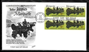 1356 6c Stamp (1968) FATHER MARQUETTE FDC BY FLEETWOOD CACHETS - BLOCK ! - Picture 1 of 1
