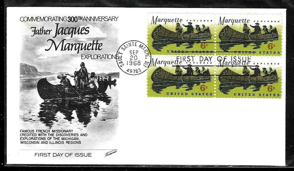 1356 6c Stamp (1968) FATHER MARQUETTE FDC BY FLEETWOOD CACHETS - BLOCK ! - Image 1 of 1