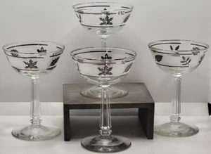 Libbey Glass Company Silver Leaf Silver Tone Champagne Tall Sherbet Glasses (4) - Picture 1 of 7