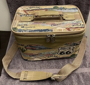 Vintage Route 66 Tapestry Travel Makeup Hard Case w/strap Pioneer Express VGC - Picture 1 of 11