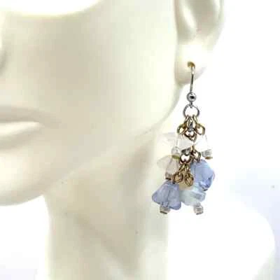 Brincos pendentes de prata e ouro em dois tons com pedras de quartzo - Imagem 1 de 3