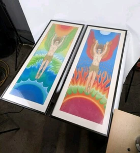 2x großes Original Ölgemälde Kunstwerk bunte Engel religiös Vintage - Bild 1 von 23
