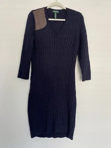 NWOT Lauren Ralph Lauren Long Cable Knit Sweater Dress Size XL Navy Blue V Neck - Picture 1 of 10