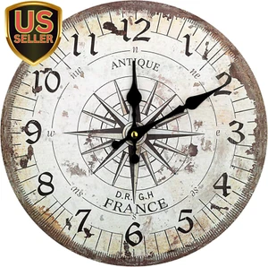 Nautical Wall Clock - 12 Inch Silent Non-Ticking Wooden Quartz Battery Operat... - Picture 1 of 1