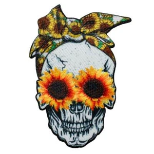 Totenkopf mit Sonnenblumen - Aufnäher Aufbügler Iron-On Patch Applikation #9700 - Bild 1 von 1
